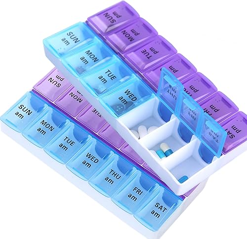 Miniatura 9 de Organizador semanal de píldoras 2 veces al día, pastillero de gran capacidad, AM PM, contenedor de medicamentos de aceites de pescado, dispensador