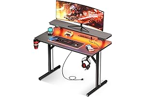 MOTPK Small Gaming Desk with LED Lights & Power Outlets: Ace Your Gaming Setup