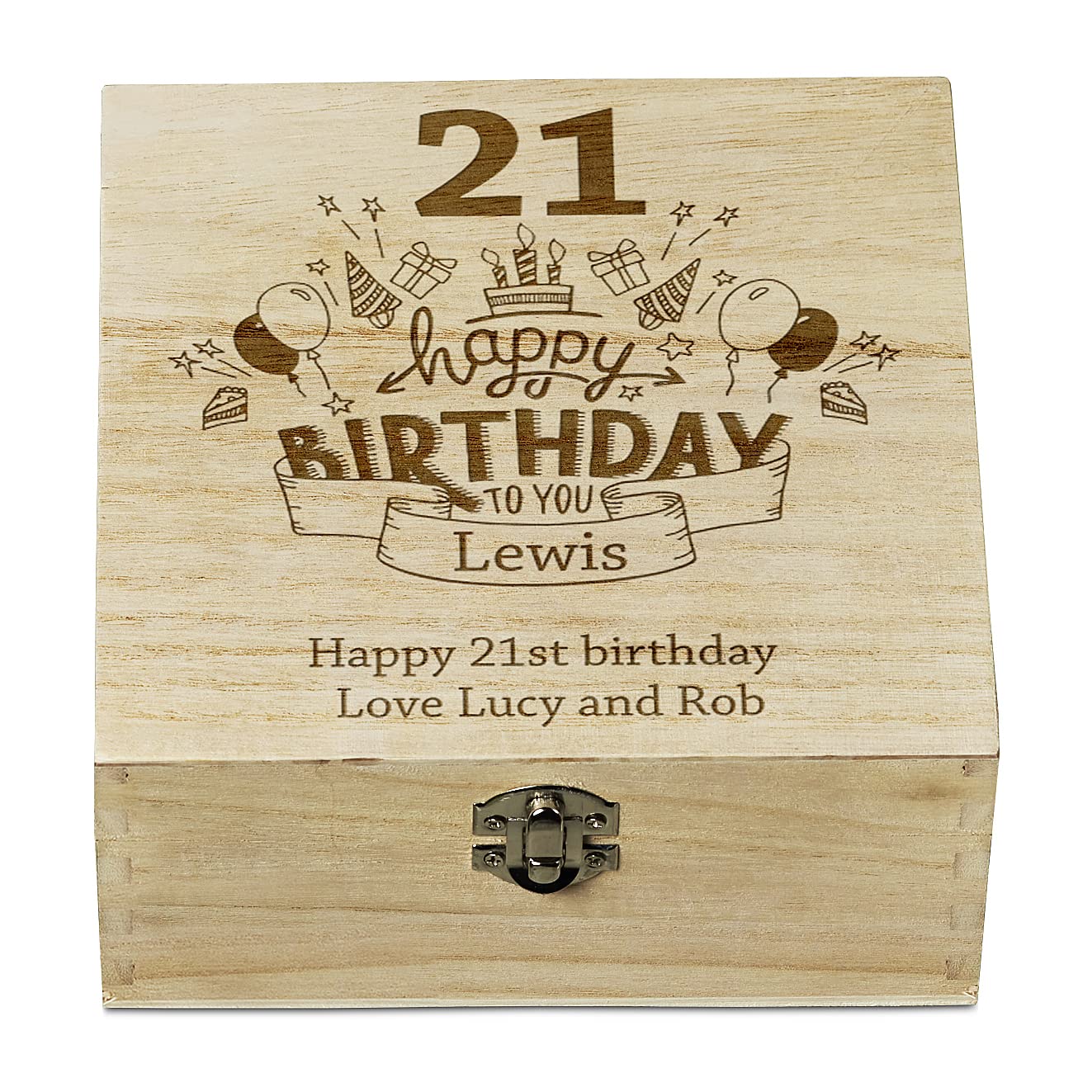 ukgiftstoreonline Personalised 21st Birthday Wooden Keepsake Box Gift Engraved