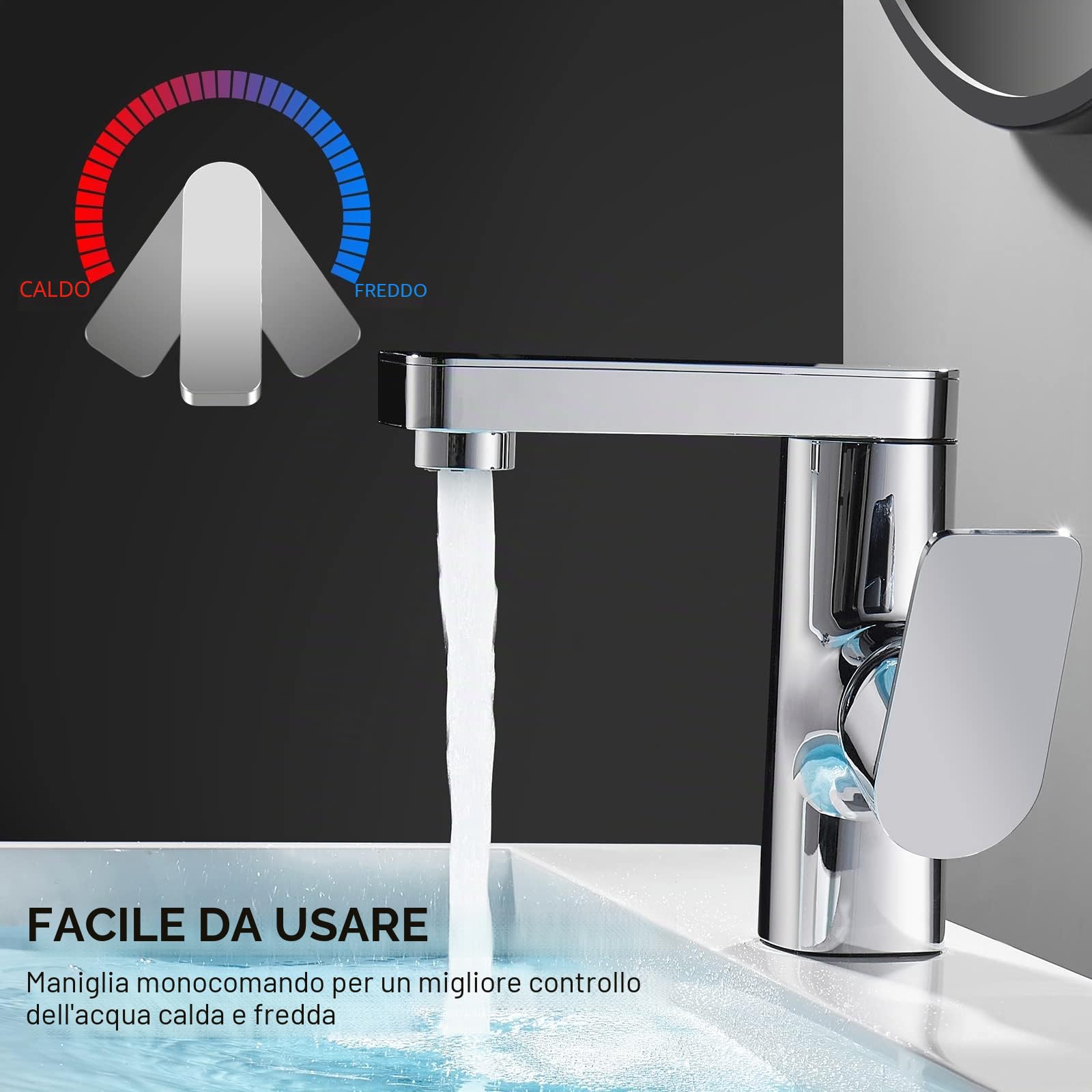 Cobbe Rubinetto da bagno, girevole a 360°, adatto per tutti i tipi di lavabo, salvaspazio per acqua fredda e calda, cromato
