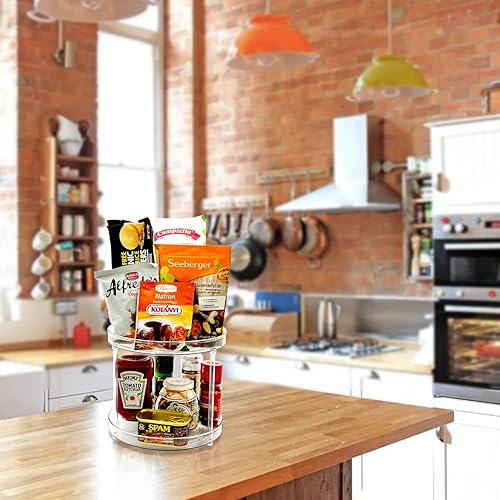 Miniatura 6 de Amolliar Lazy Susan - Organizador giratorio de 2 niveles y 9 pulgadas para gabinete, estante de especias para cocina, despensa, nevera, encimera,