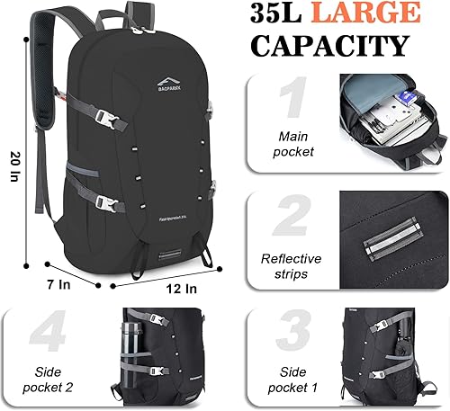 Miniatura 3 de Mochila de senderismo, mochilas de viaje grandes de 35 litros para hombres y mujeres, resistente al agua, ultra ligera, plegable, plegable, mochila