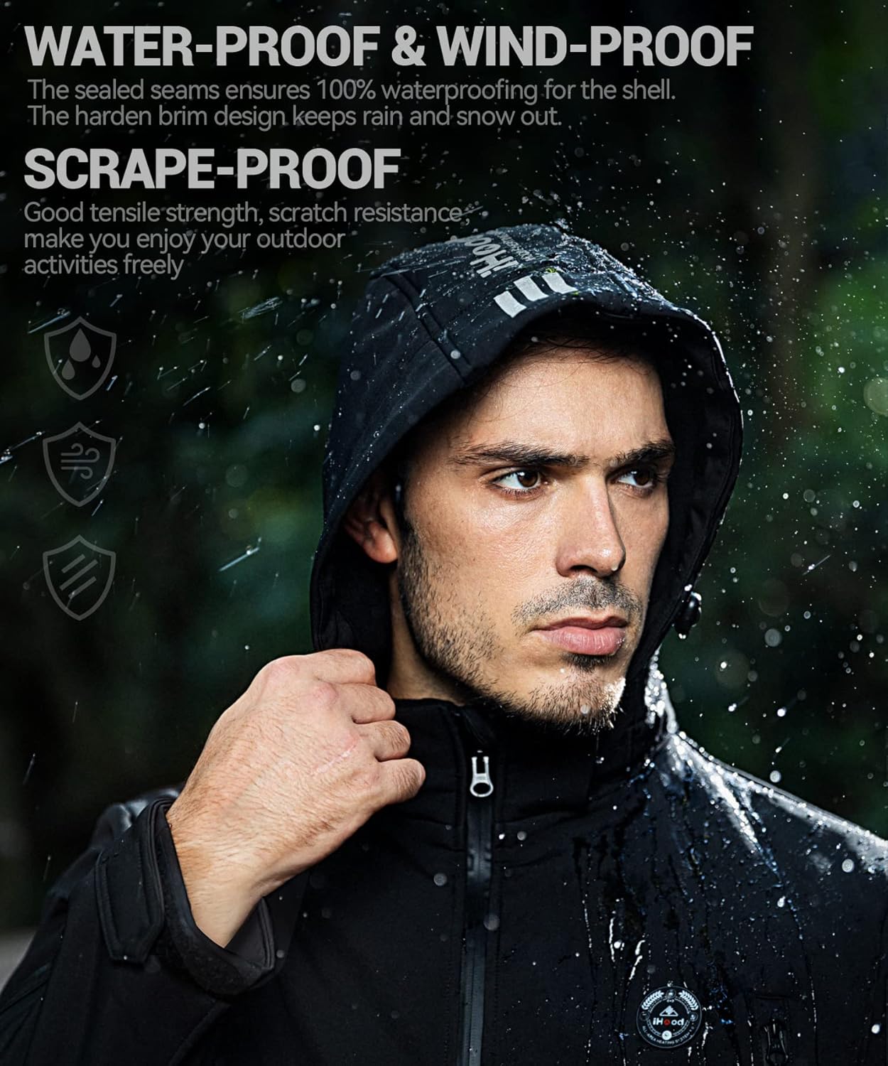 Men's Heated Jacket with Detachable Hood, Waterproof Winter Outdoor Coat Electric Insulated jackets with Battery Pack - Image 3