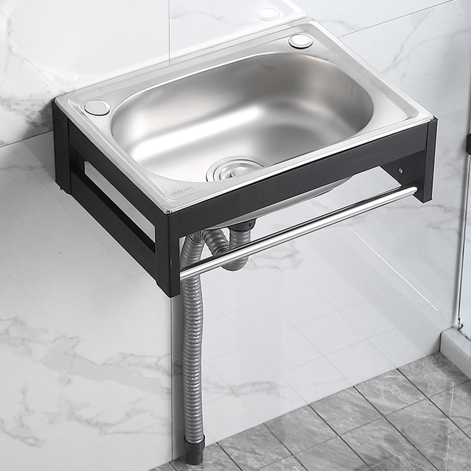 Lavello da parete in acciaio inox, piccolo lavello da cucina industriale con supporto per lavanderia, garage e ristorante, 48 x 35 x 21 cm