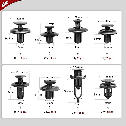 Miniatura 2 de Nilight CL-86, 635 remaches a presión para auto, los 16 tamaños más populares, de nailon, para parachoques, salpicadera, con 10 bridas de cables y 1