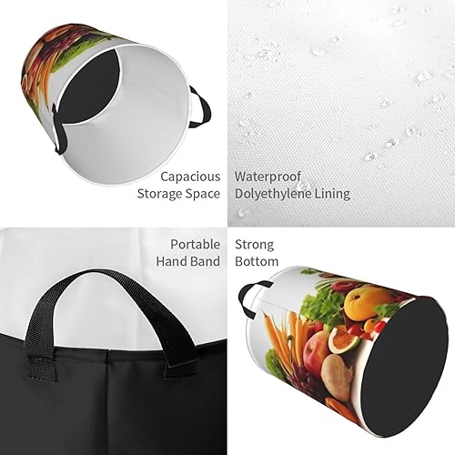 Miniatura 4 de Cesta circular con estampado de verduras y frutas, impermeable, cesta organizadora de ropa, con asas, para ropa, juguetes, tamaño mediano