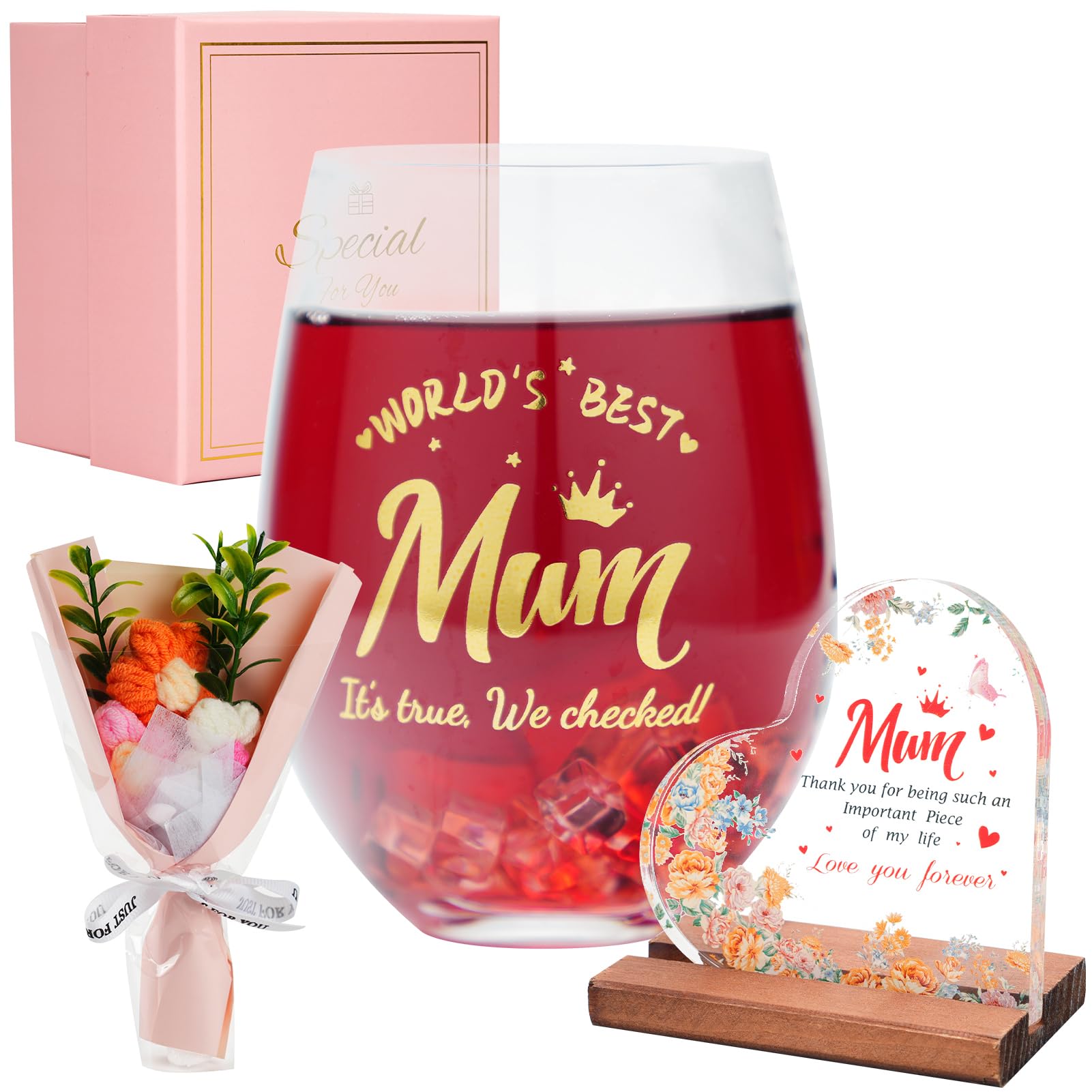 TOONGEEN Mum Gifts from Daughter Son, Mum Birthday Wine Glass Gifts, 19oz