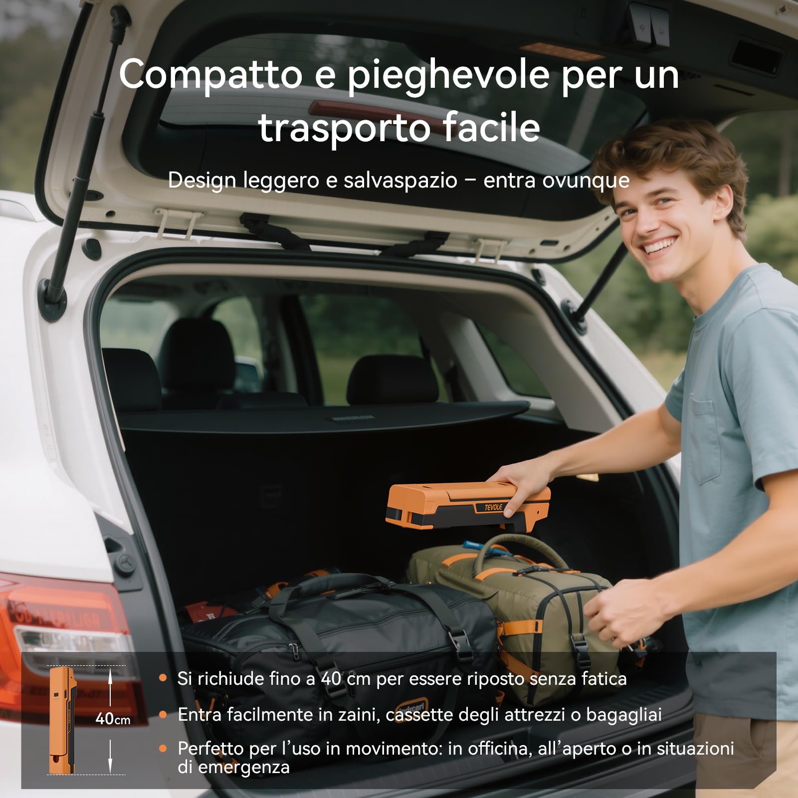 Faretto a Batteria LED Ricaricabile 1500LM Faro da Lavoro con Treppiede Pieghevole Regolabile, per Cantiere, Esterno, Campeggio, Fai-da-te, Impermeabile IP54, Ricarica Rapida Type-C