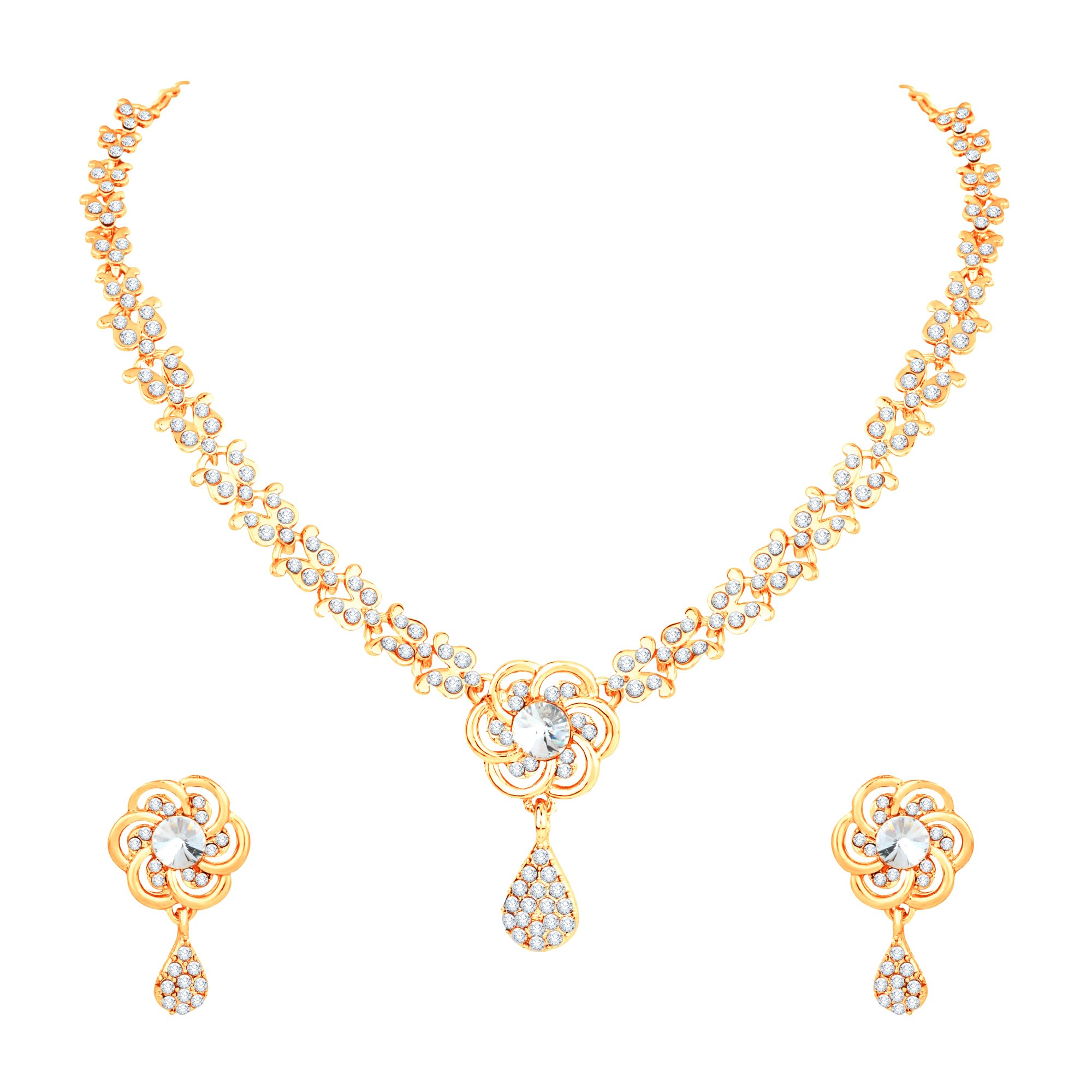 Atasi International Gold Plated Crystal AD Style Stone Necklace Jewellery Set with Earrings for Women and Girls (AG5656) (B0CHQJ4G5P) Amazon Price History, Amazon Price Tracker