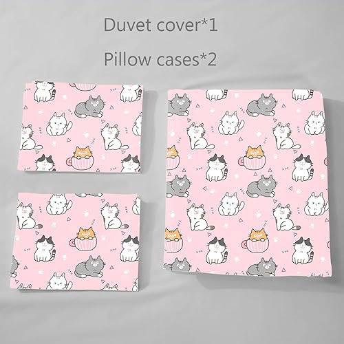 Miniatura 4 de Juego de funda de edredón Kawaii con 2 fundas de almohada con estampado de gatito rosa con 2 fundas de almohada para niños, niñas, adolescentes y