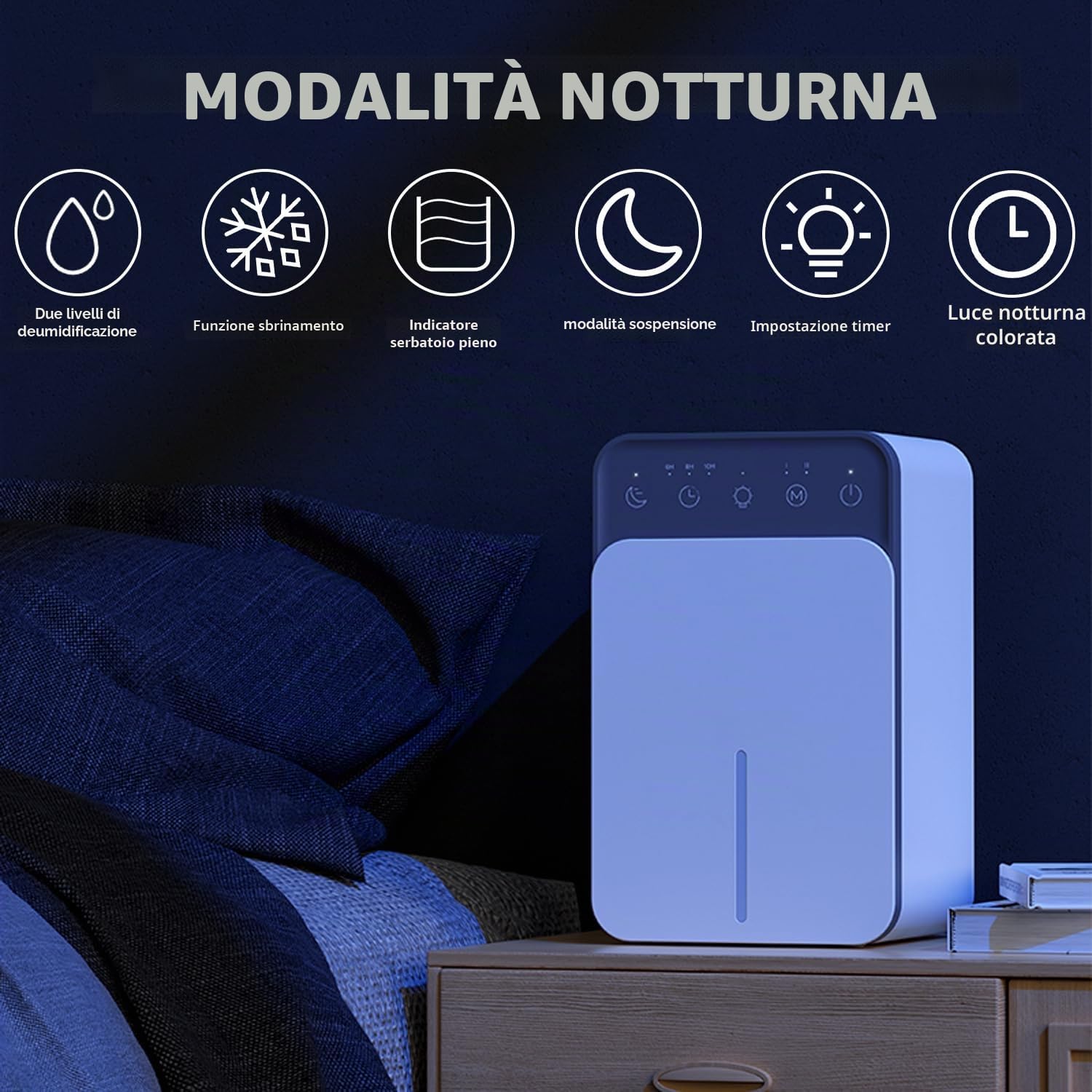 Deumidificatore Casa, 1200ml Deumidificatore Elettrico Portatile con Modalità Sleep, Timer, Spegnimento Automatico e Luce Atmosferica RGB, per Camera da Letto, Bagno, Armadio