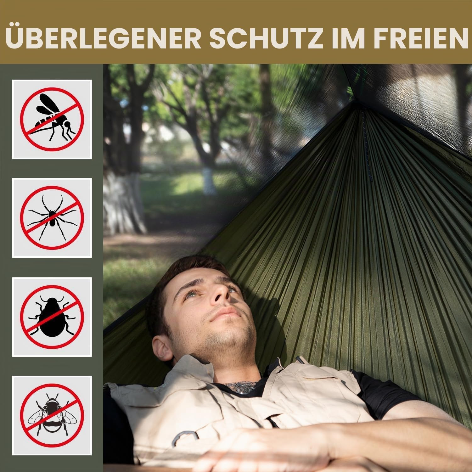 Camping Hängematte mit Moskitonetz und Firstseil, Extra Groß für 2 Personen 290 x 140cm, All-in-One Schnell Offen Ultraleichte Hängematten für Draußen, Wandern, Reisen und Rucksacktour
