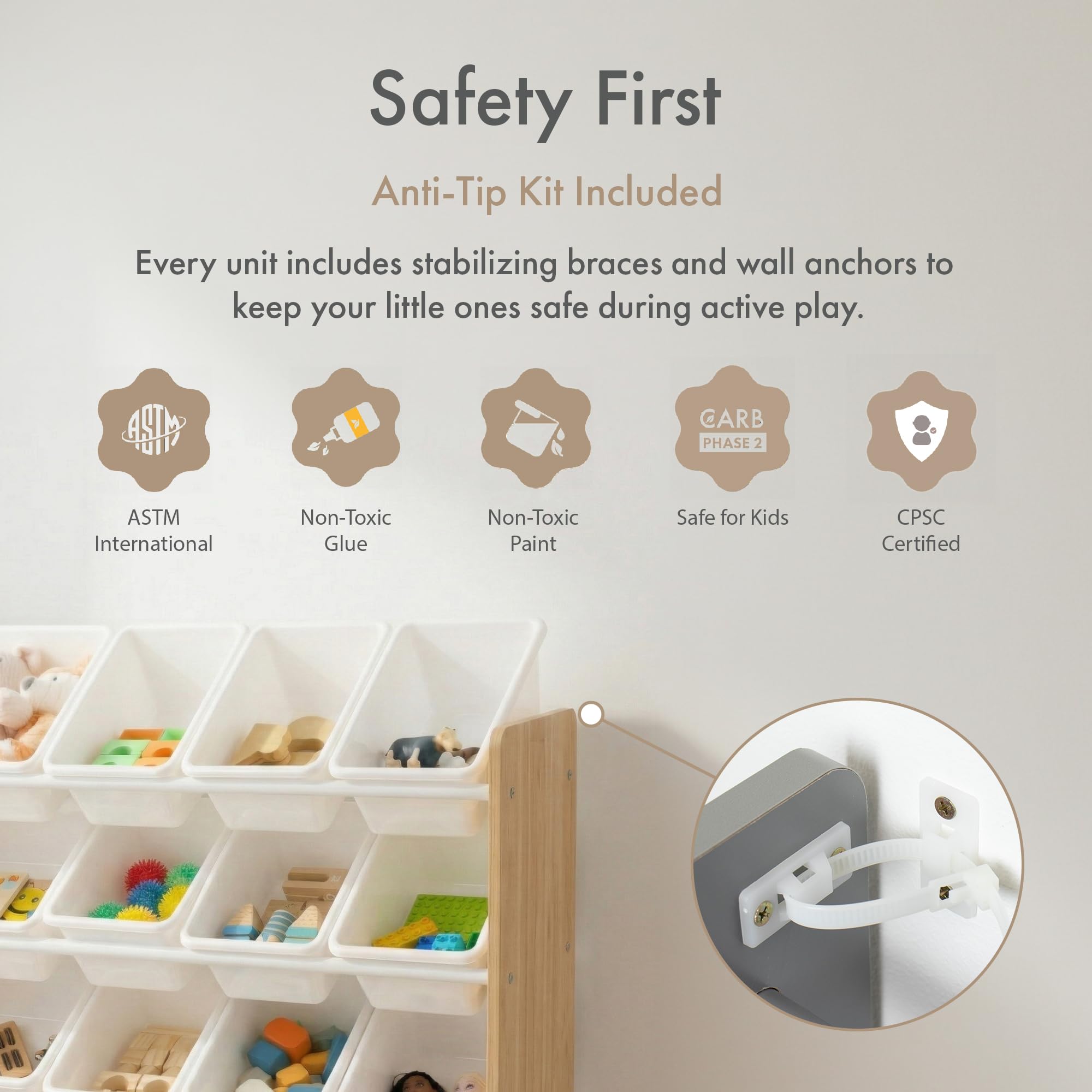 HumbleCrew Scaffale Bambini Spazioso: Organizer Giocattoli con 16 Contenitori, Design Naturale/Bianco, Ideale per Camerette Eleganti e Ordinate