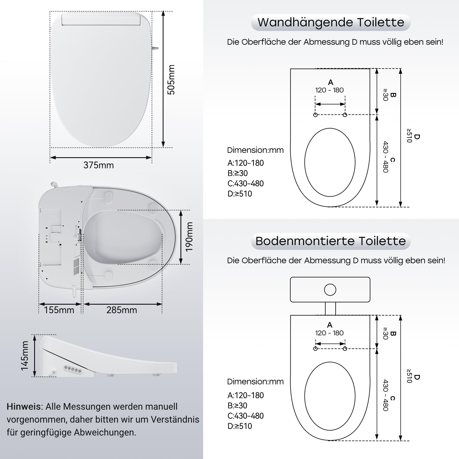 Siège de Toilette Bidet Électronique avec Buse, Intelligent Abattant WC Désodorisante, Toilette Japonaise avec Veilleuse LED, Siège Chauffant, Séchage à l'air Chaud et les Soins Intimes