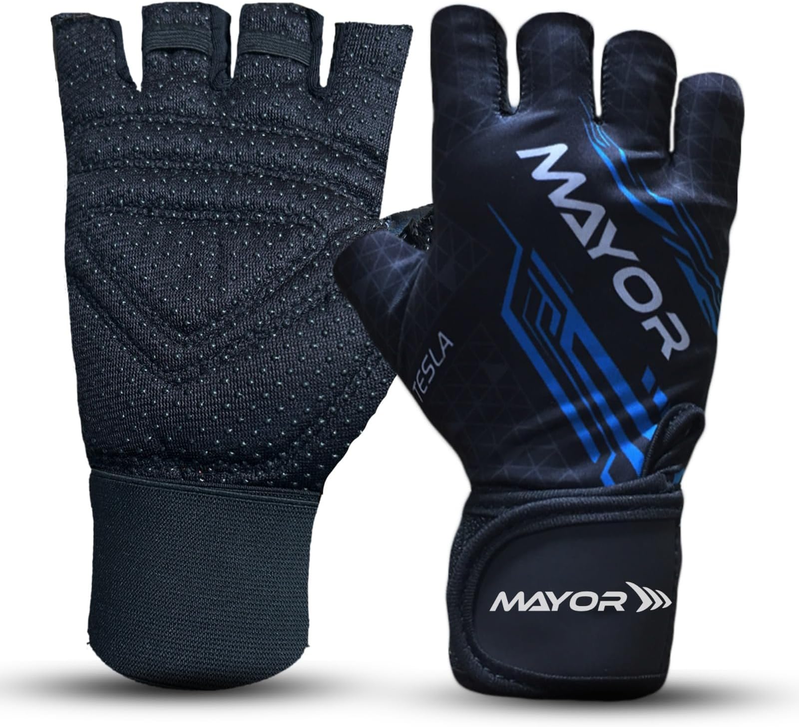 Tesla Gym Gloves (Free Size) Men & Women with Wrist Support Accessories, Gloves for Gym Workout, Training and Exercise with Pullers, Gym Gloves for Weightlifting (Black/Blue)