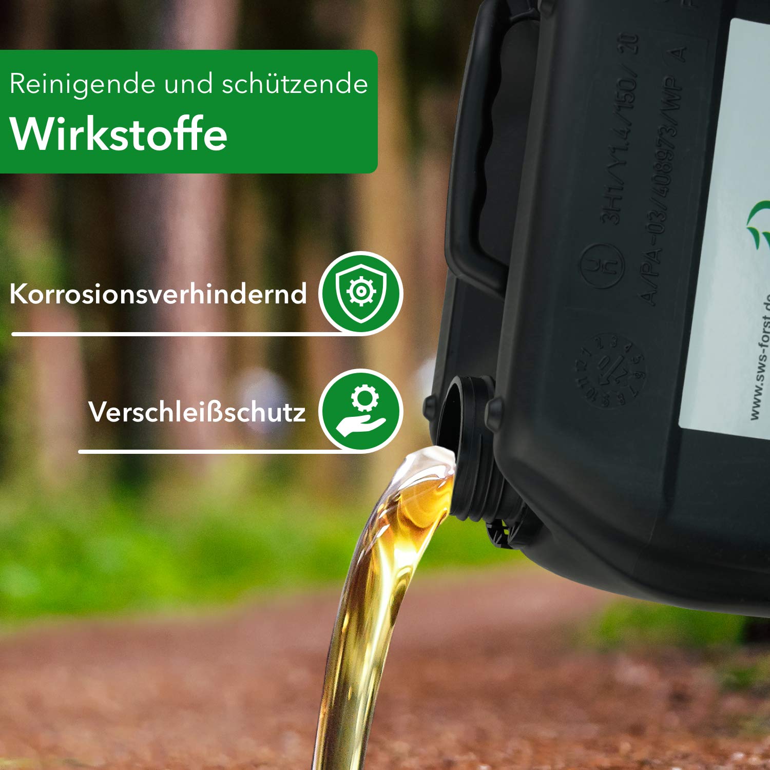 SWS Forst GmbH SUPER-OIL Kettensägenöl 5 Liter – Hochwertiges Kettenöl für Motor- Elektro- Akku- Säge – Sägekettenöl mit Haftzusatz – Für Kettensäge & Führungsschiene