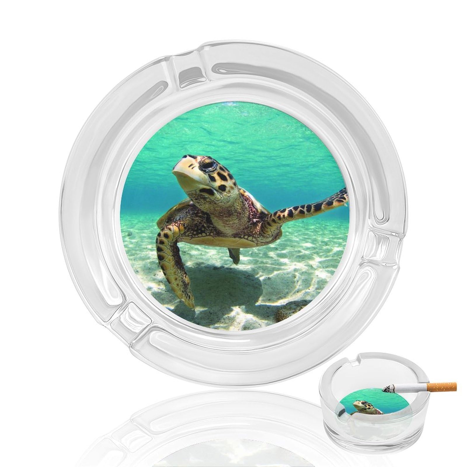 Nclqvjxzkhw Style Sea Turtle Printed Glass Ashtray Round Ash Tray Smoking Trays For Home Garden Outdoor