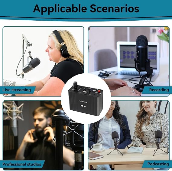 Microphone Preamp, Condenser Microphone Headphone Amplifier Audio Preamplifier Microphone Preamplifier 48v Phantom Power Xlr Output Phantom Power Supply for Any Condenser Mobile Music Equipment, Black