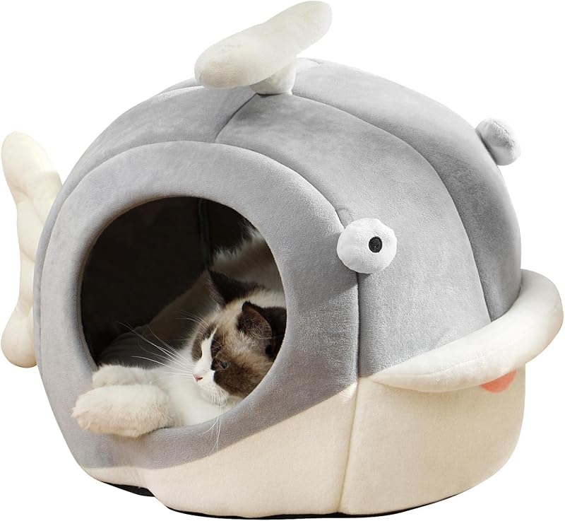 Cama Caverna para Gatos Lcybem com Almofada Removível e Lavável, Design Golfinho, 39,12 x 39,12 x 32,00 cm