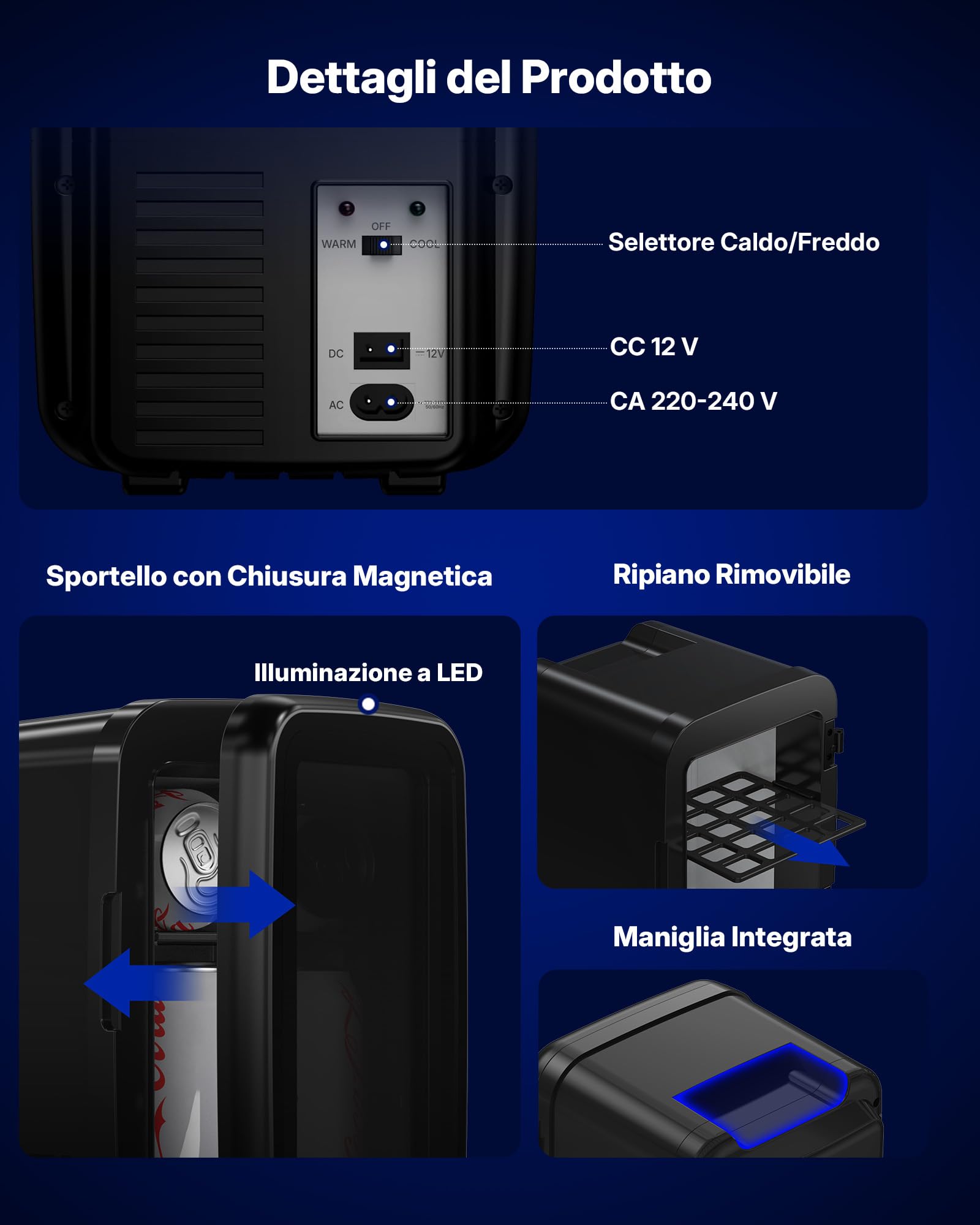 Upstreman Mini Frigo da Camera, 4L, 7 Colori Luminosi LED, Mini Frigo Termoelettrico, 12V/220V, Mini Frigoriferi per Partita di Calcio, TR4-F