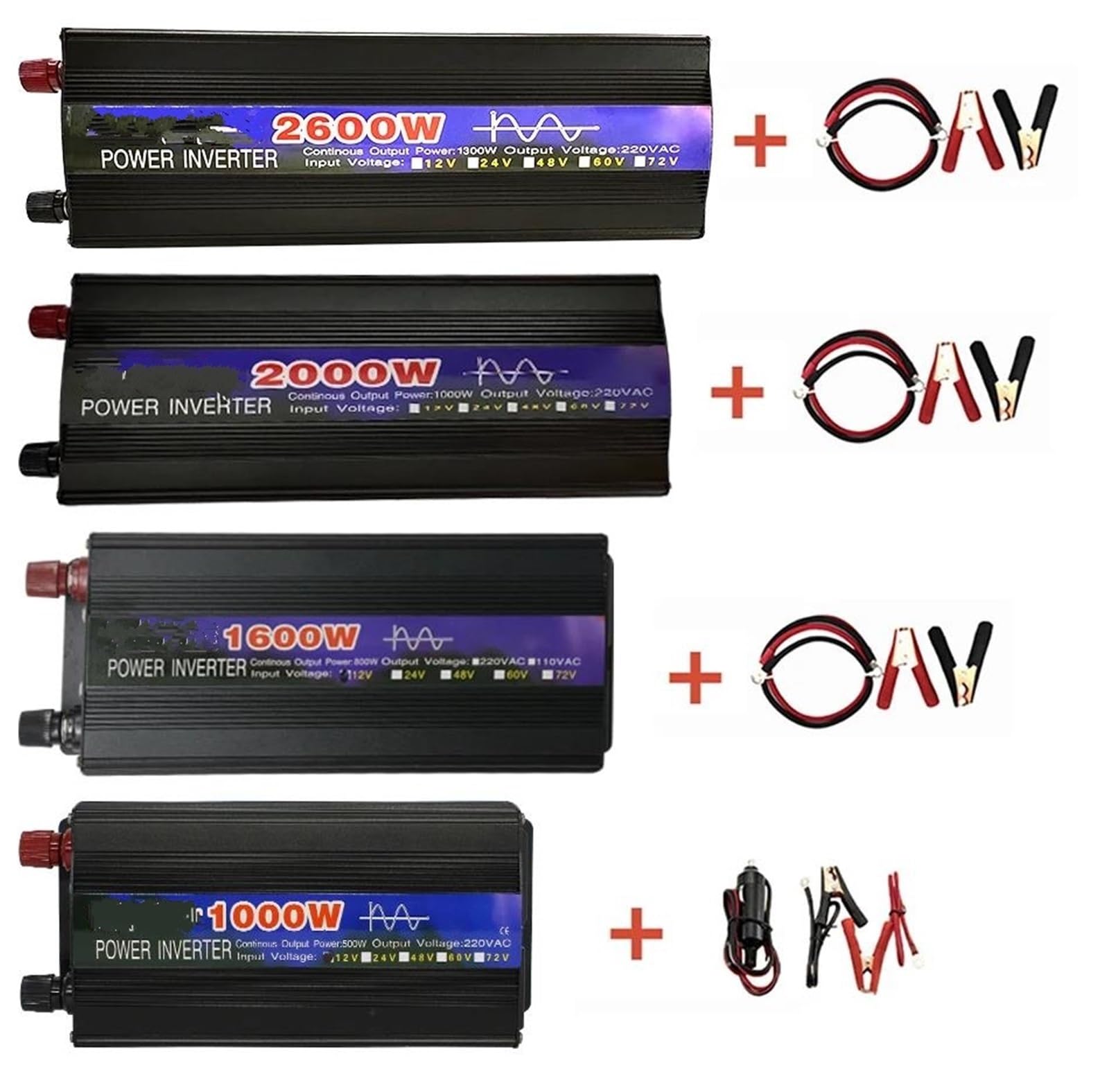 Convertisseur Onduleur Sinusoïdal Pur 4000W 3000W 2600W 2000W 1600W 1000W 12 V CC vers 220 V CA 60 Hz avec Affichage LED Transformateur(1000W)