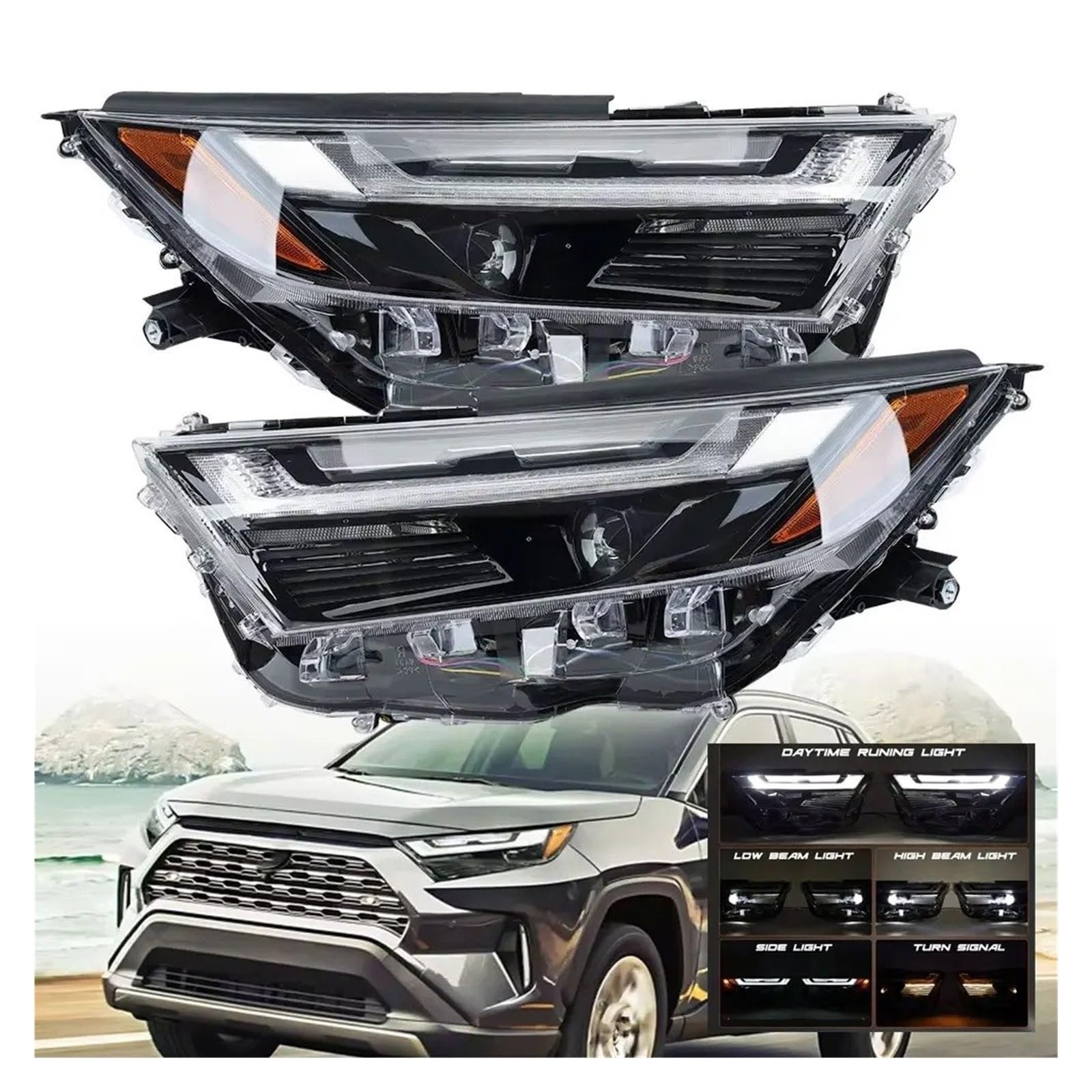 Intermitentes Automóviles Faros Delanteros LED Bidireccionales Para Toyota Para RAV4 2022 2023 Y 2024 SE Con Proyector LED Y Luces De Giro LED Luz De Cruce Y Luz Alta. Indicadores Laterales(1pcs left)
