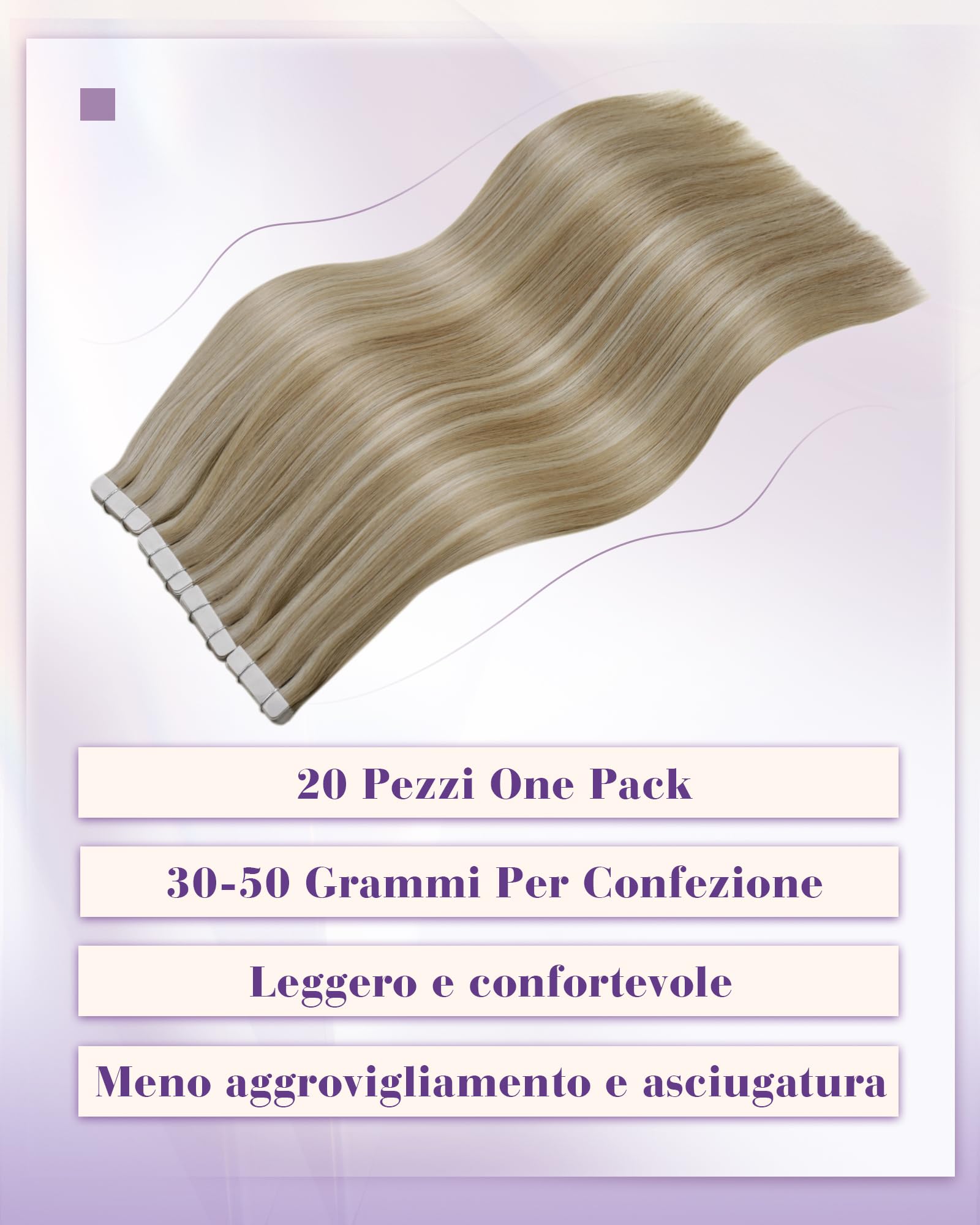 LaaVoo Extension Capelli Veri Biondo Balayage Naturali Marrone e Highlight Biondo Extension Biadesive Capelli Veri Lisci Remy Tape in Hair Extensions 20pz 50cm 50g #12/24