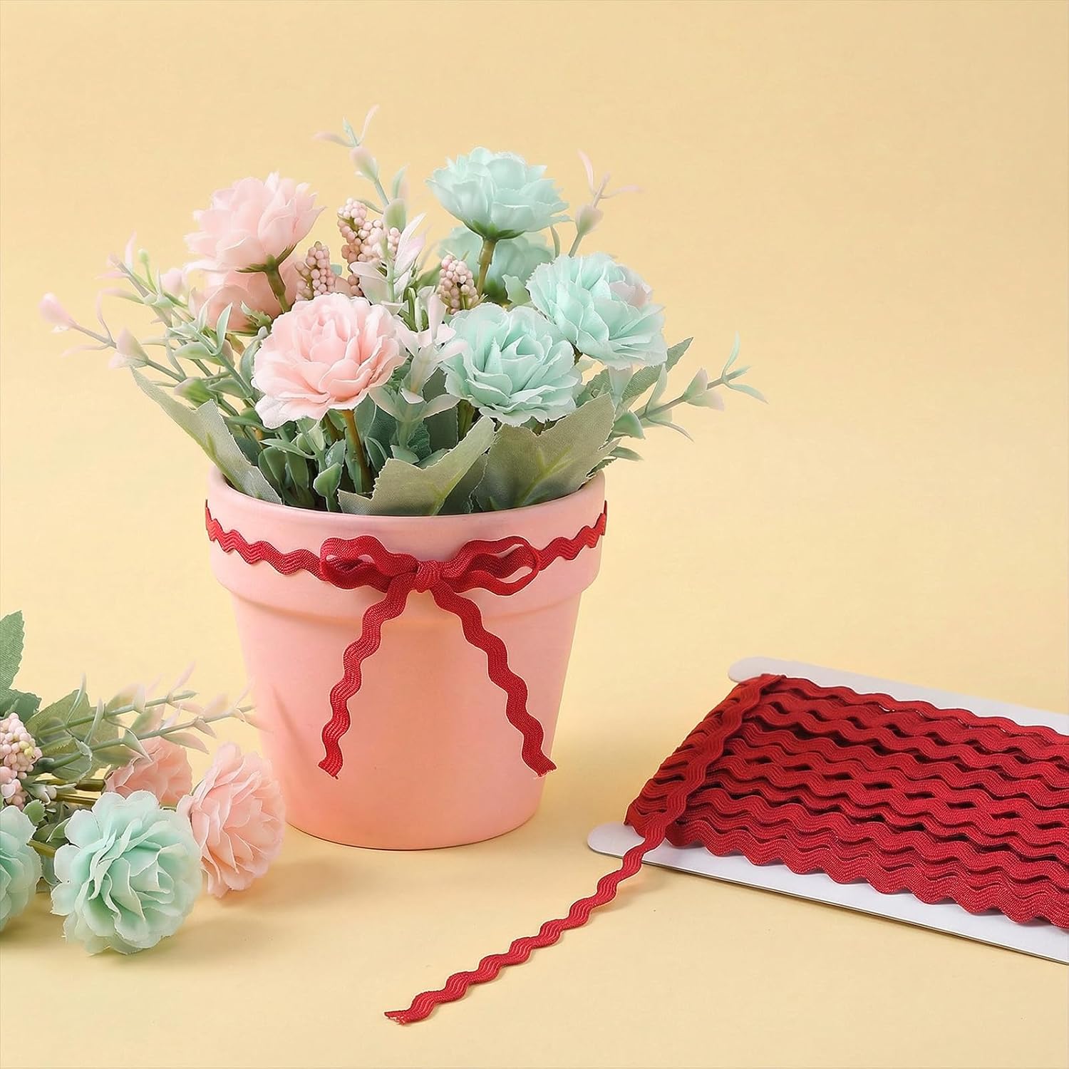 Jeffdad Rick Rack Trim for Sewing, 5 mm 27 Yards Red Wave Bending Fringe Trimming, Red Lace Ribbon Trim for DIY Sewing Crafts Gift Wrapping Wedding Christmas Party Decor