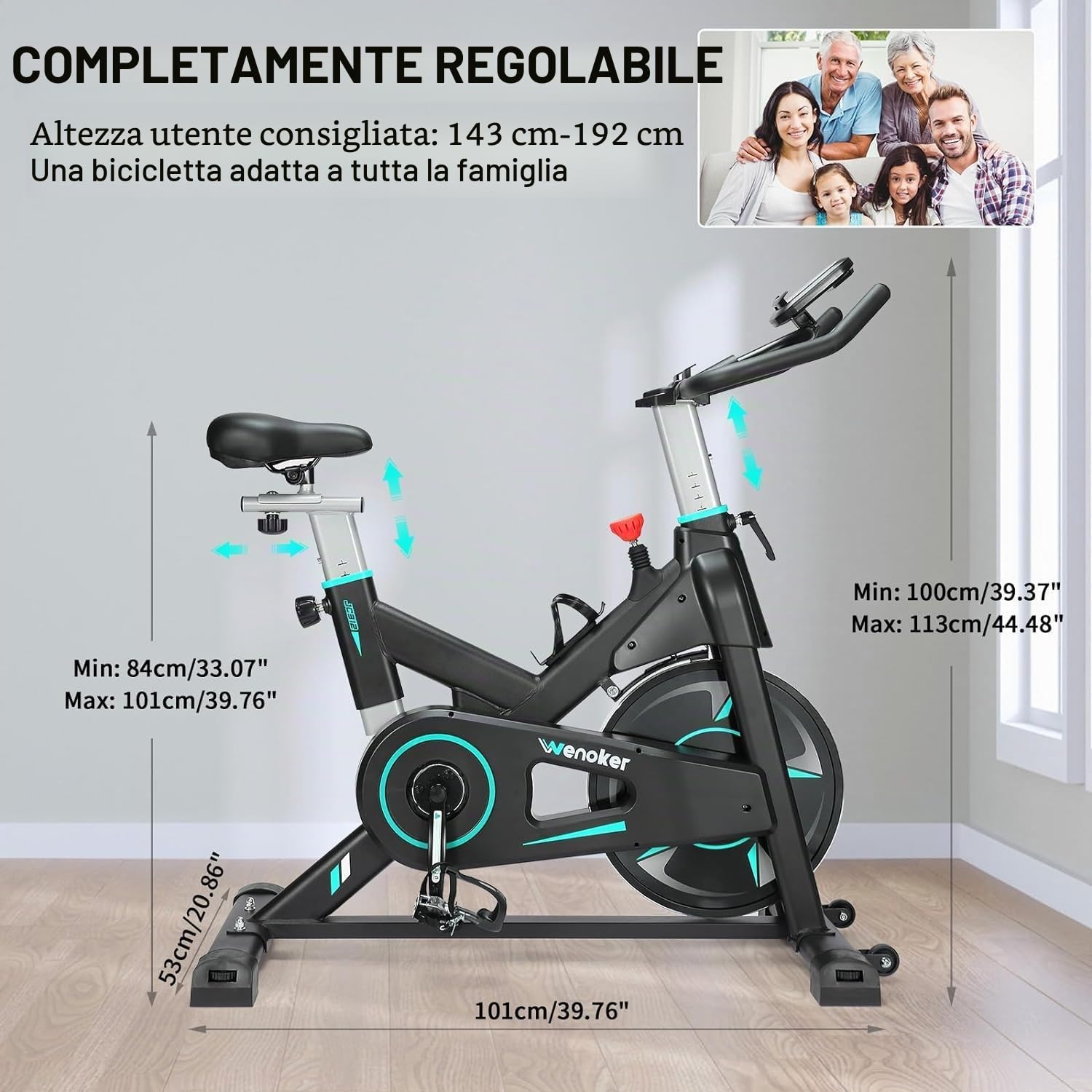 [2025 Aggiornato]Wenoker Cyclette Spinning, Resistenza Magnetica Regolabile, Esercizio a Sedile Comodo e Schermo, Allenamento Cardio Home Trainer, Capacità di carico 160 kg