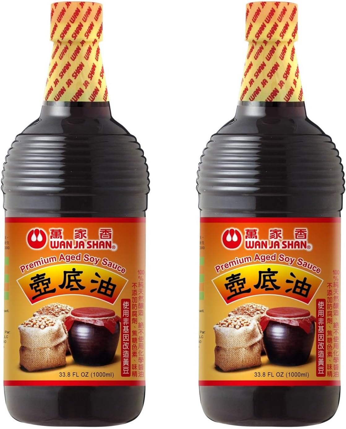 Wan Ja Shan Premium Aged Soy Sauce, Pot-Bottom Soy Sauce, All-Natural, Made From Non-GMO Soybeans, No MSG, No Preservatives, Traditional Brewed, Rich Umami Flavor 33.8oz