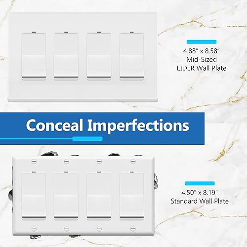 Miniatura 413 de LIDER - Cubierta decorativa de interruptor doble con acabado mate, placa de pared sin tornillos, tamaño mediano, 2 bandas, 4.88 x 4.92 pulgadas