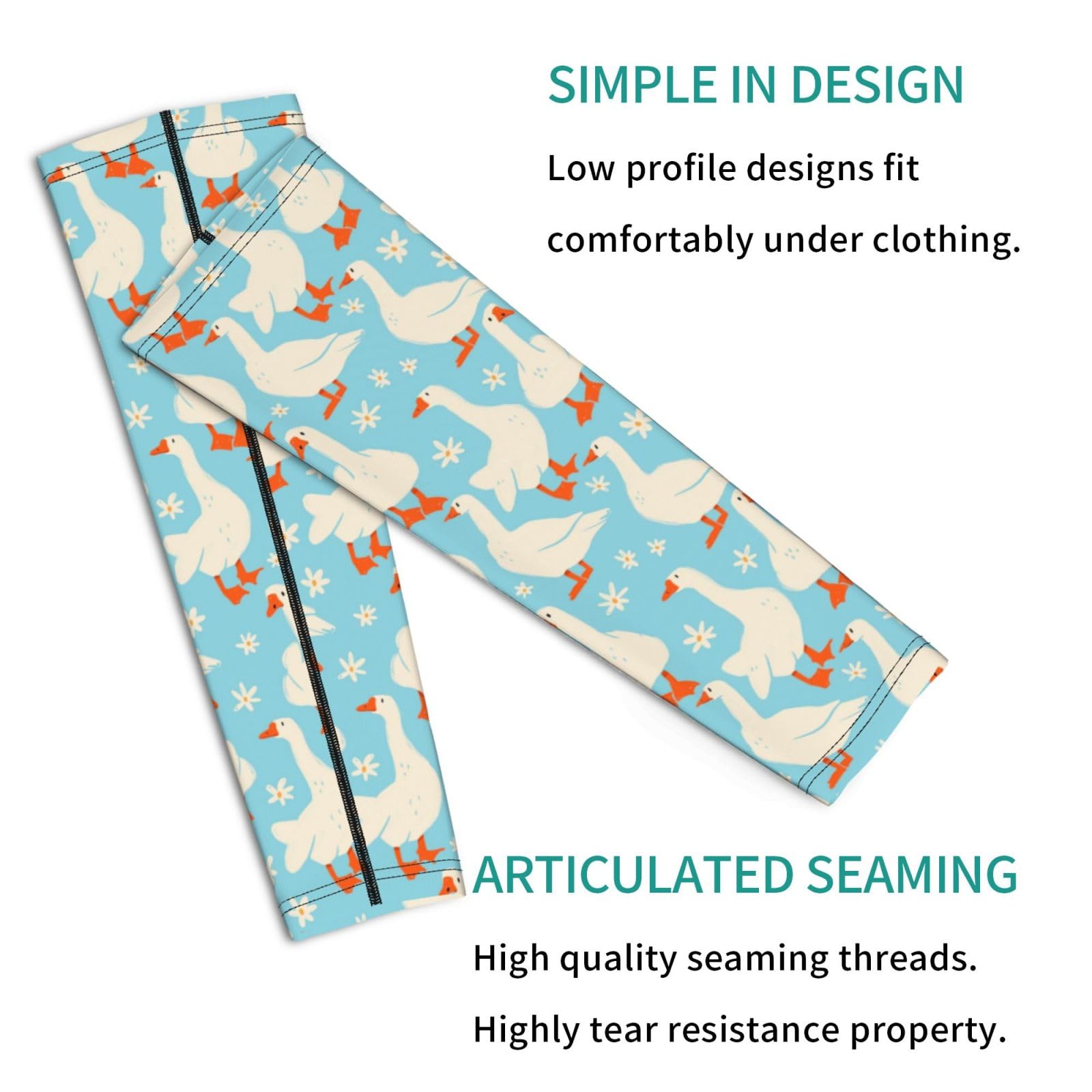 Salelf White Geese and Flower Arm Sleeves Cooling UV Sun Protection Sports Compression Sleeves for Men Women Golf Basketball Arm Sleeves