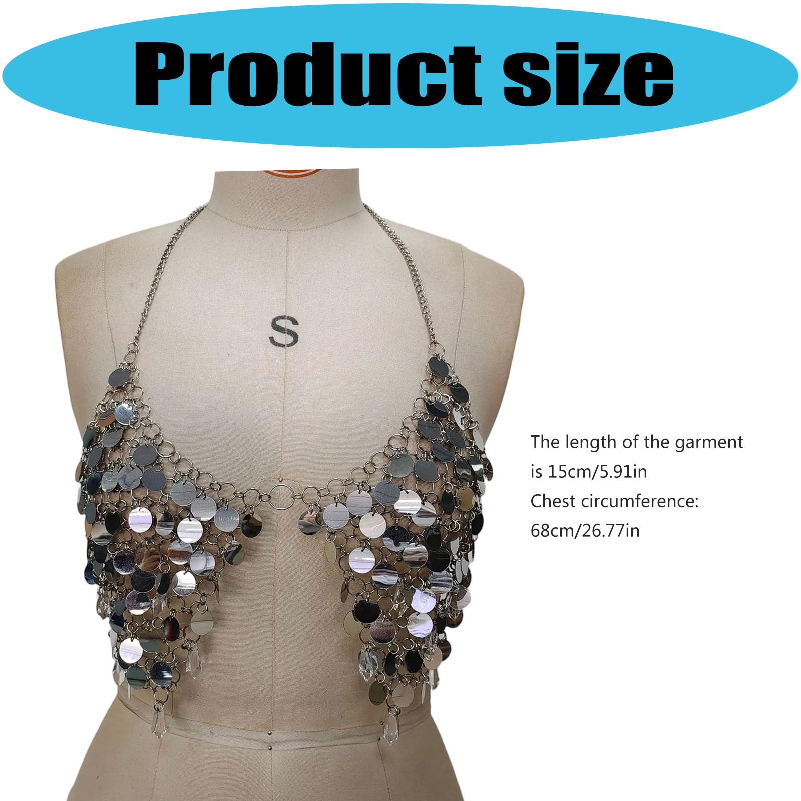 Pailletten Body Kette BHs für Frauen, glitzernde Neckholder, bauchfreie Tops, Strand Bikinis, Brust für Karneval, Festival, Raves, Party, Body, Pailletten BH, Bikinis, Quasten, Taille