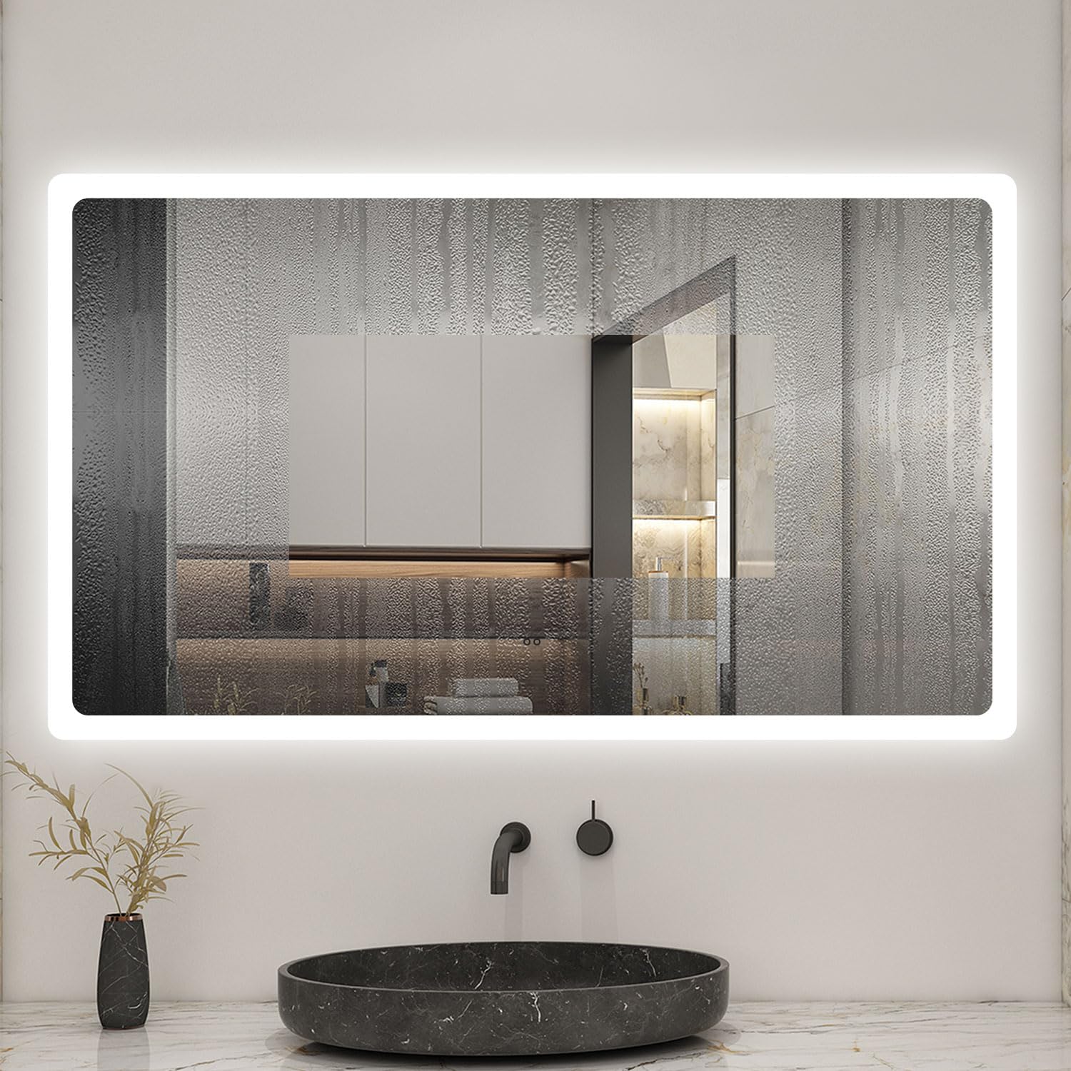 Badspiegel mit Beleuchtung 140x80cm Sensor-Schalter Beschlagfrei Kaltweiß dimmbar Memory-Funktion LED Wandspiegel IP44