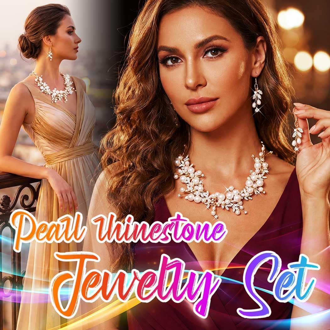 GORAIS Pearl Rhinestone Necklace Set Gold Wedding Prom Jewelry Sets for Women - Image 6