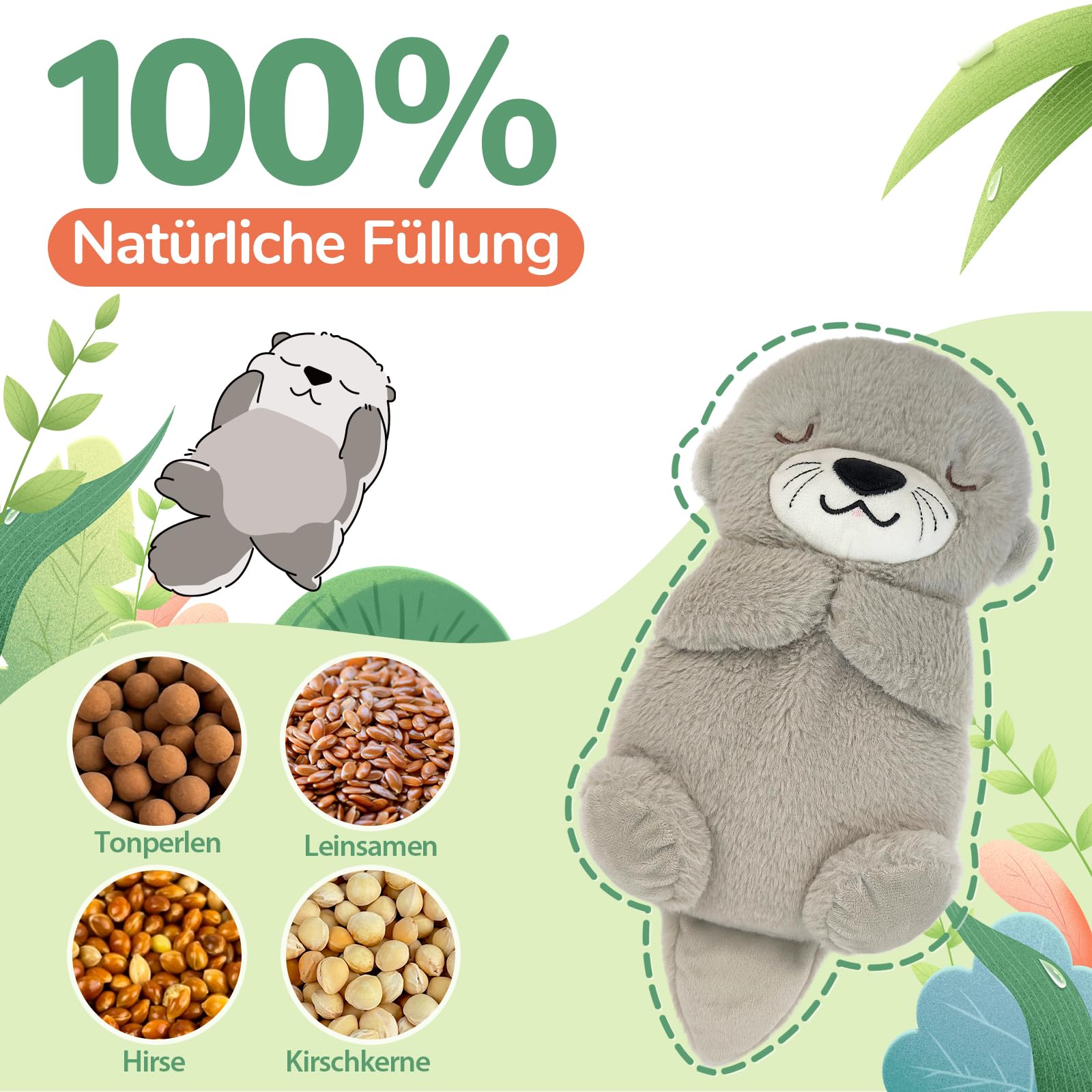 AROMA SEASON Wärmetier Plüsch Otter Mikrowelle-Wärmekissen Kuscheltier Körnerkissen Stofftier