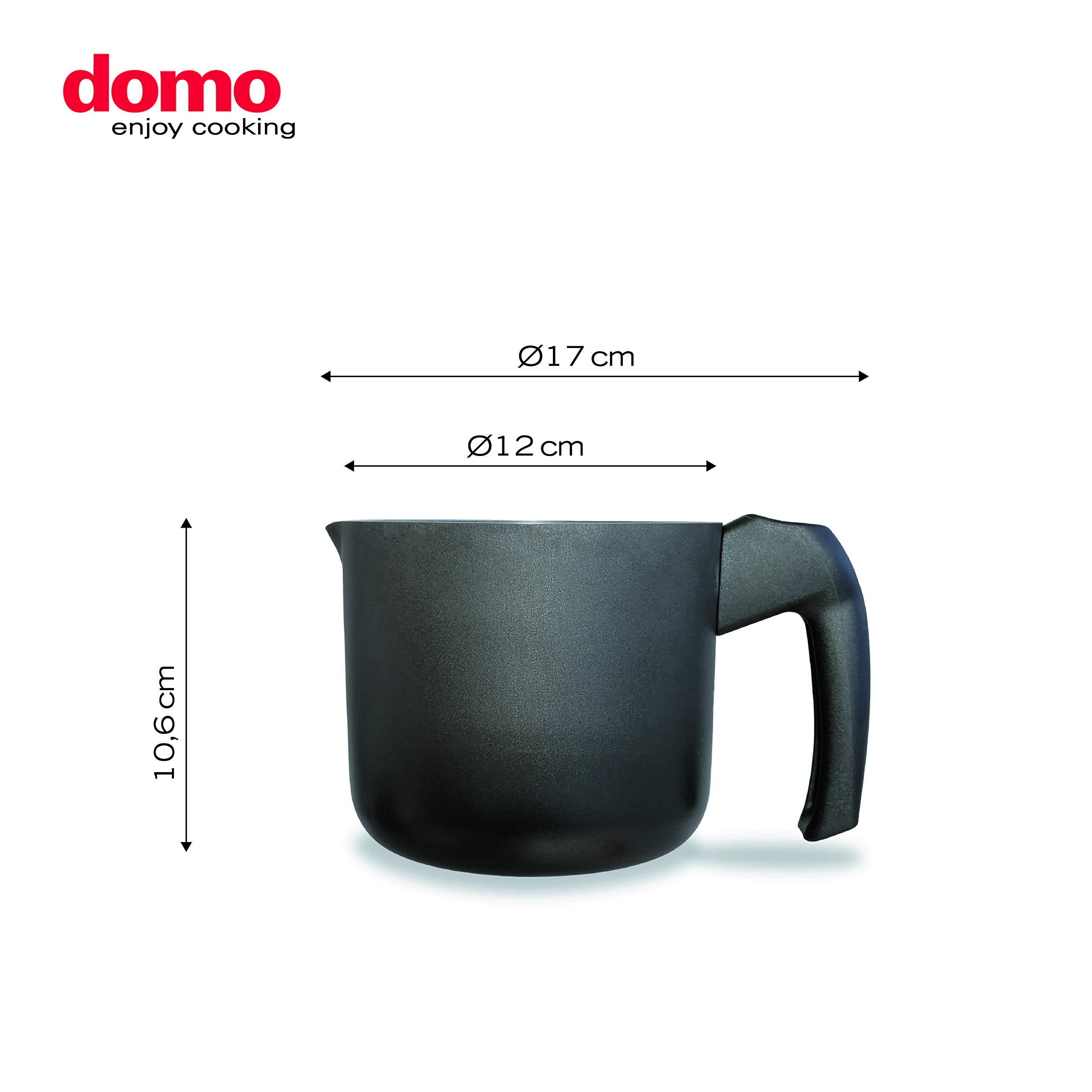 Domo Enjoy Cooking Pentolino Bollilatte con Frullino Montalatte, Scaldalatte Antiaderente, 12 cm