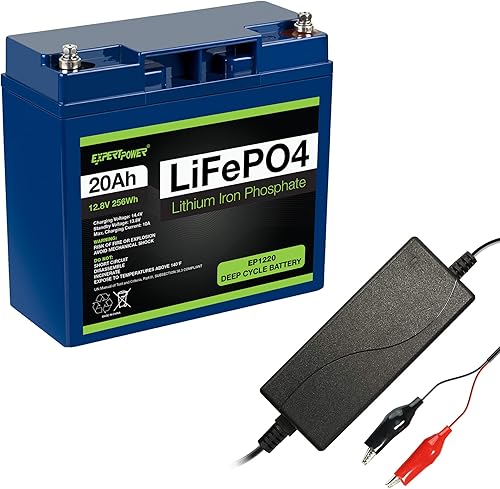 ExpertPower Paquete de batería y cargador - Cargador de 12 V 2 A  batería de litio de 12 V 20 Ah LiFePO4