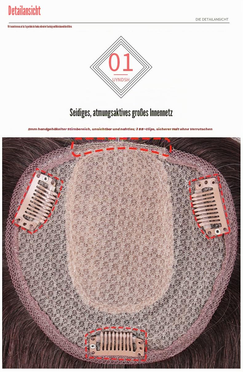 13 x 14 cm Seide oben Base Natürliches lockiges Echthaar Topper für Frauen mit dünner werdendem Haar, Frauen Toupet Clip in Wave Haarteil Topper Top Haarteil 25,4 cm Dunkelbraun