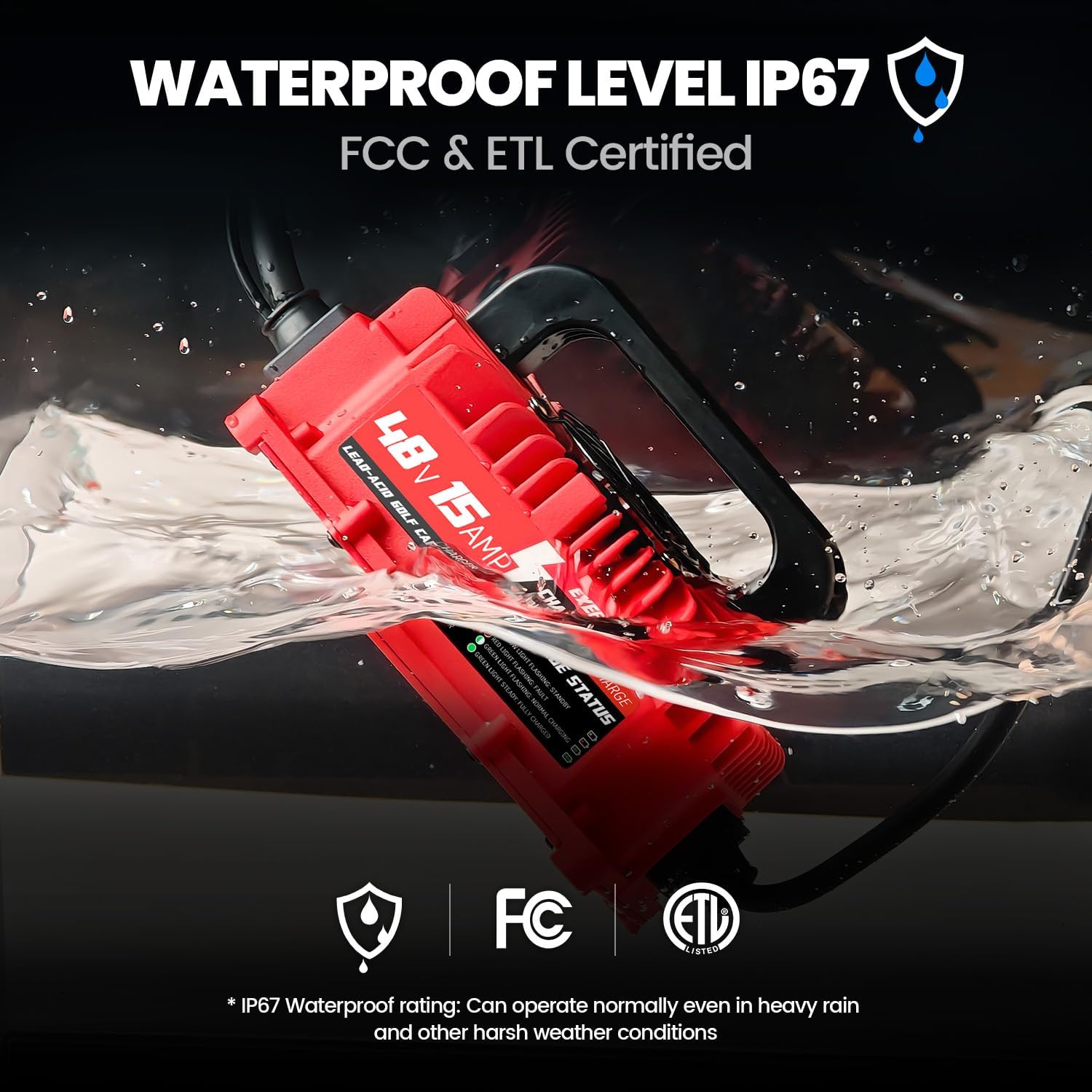 48 Volt 15 Amp Golf Cart Charger with 3 Pin Triangular Plug for EZGO RXV TXT Only for Lead Acid Battery