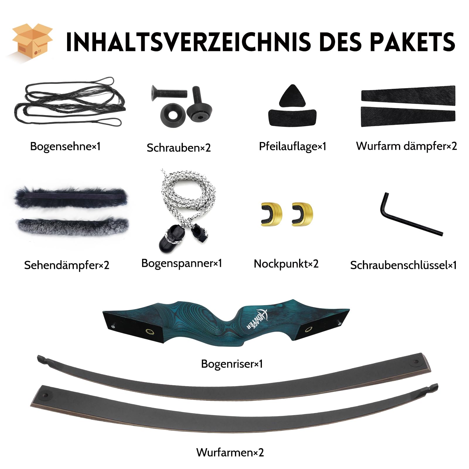 Black Hunter Traditioneller Langbogen 60 Zoll Takedown Langbogen 20-60 LBS Langbogen Erwachsener Rechtshänder Für Anfänger Auf Die Jagd