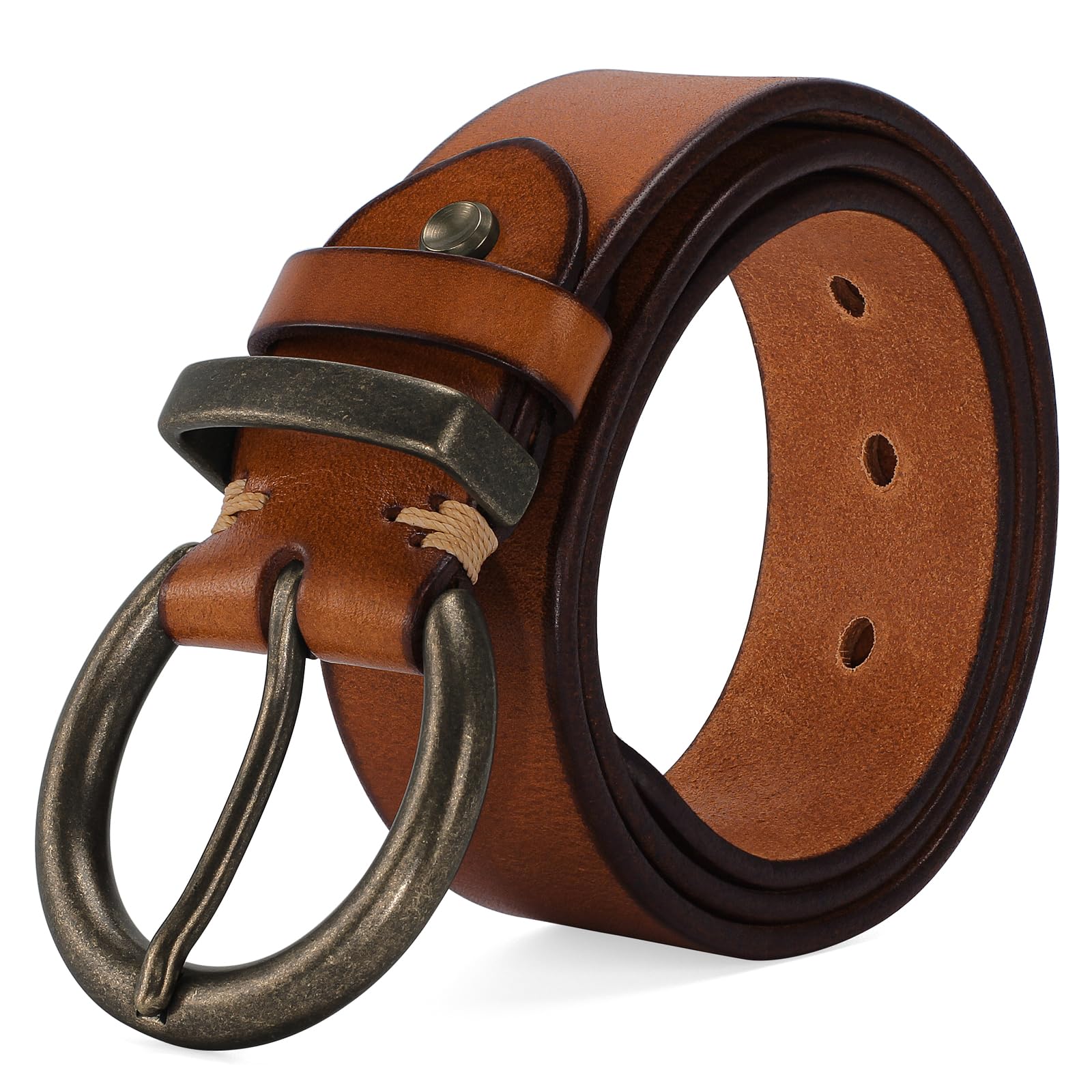 Women's 1.5 inch Leather Belt with Large Brass Buckle
