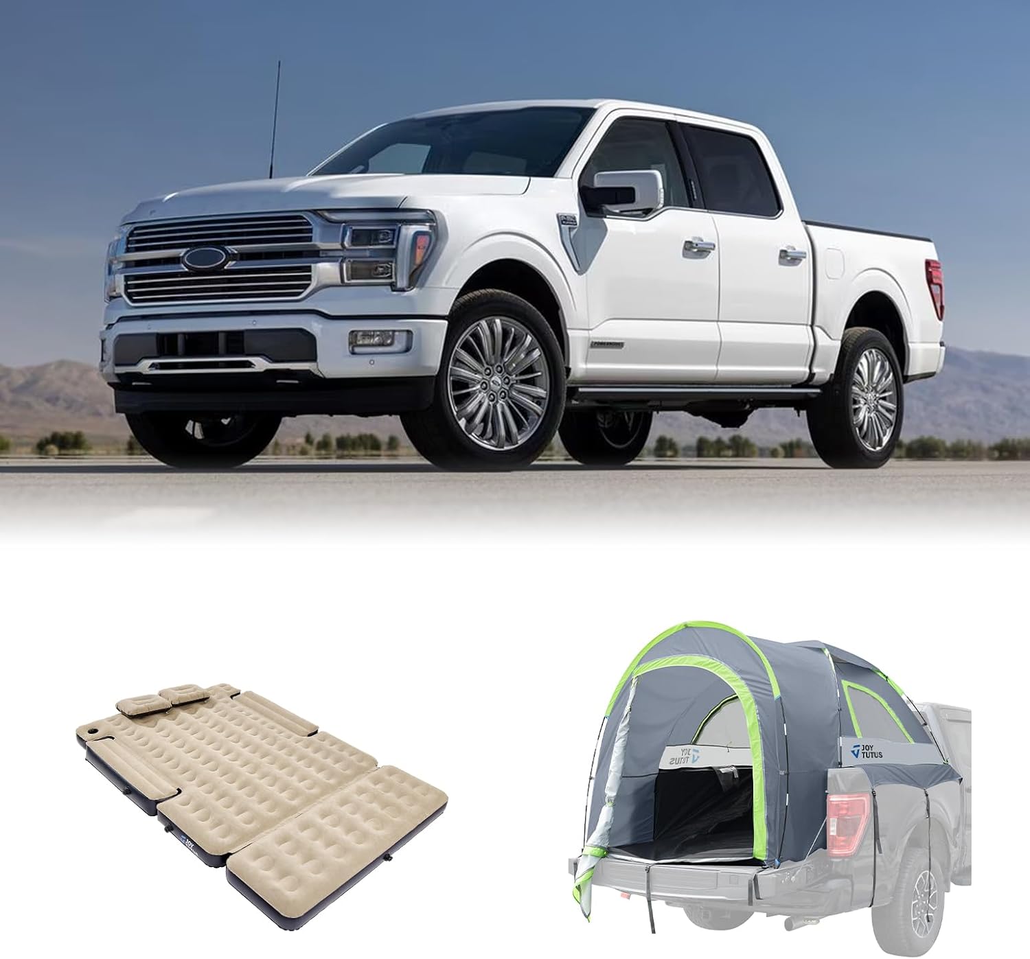 JOYTUTUS Truck Tent with Rainfly 5.5Ft-6Ft + Extended Truck Bed Air Mattress