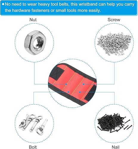 Miniatura 5 de PATIKIL Pulsera magnética de 3 filas, 2 unidades de muñequera magnética, soporte para cinturón de herramientas para sujetar tornillos, clavos,