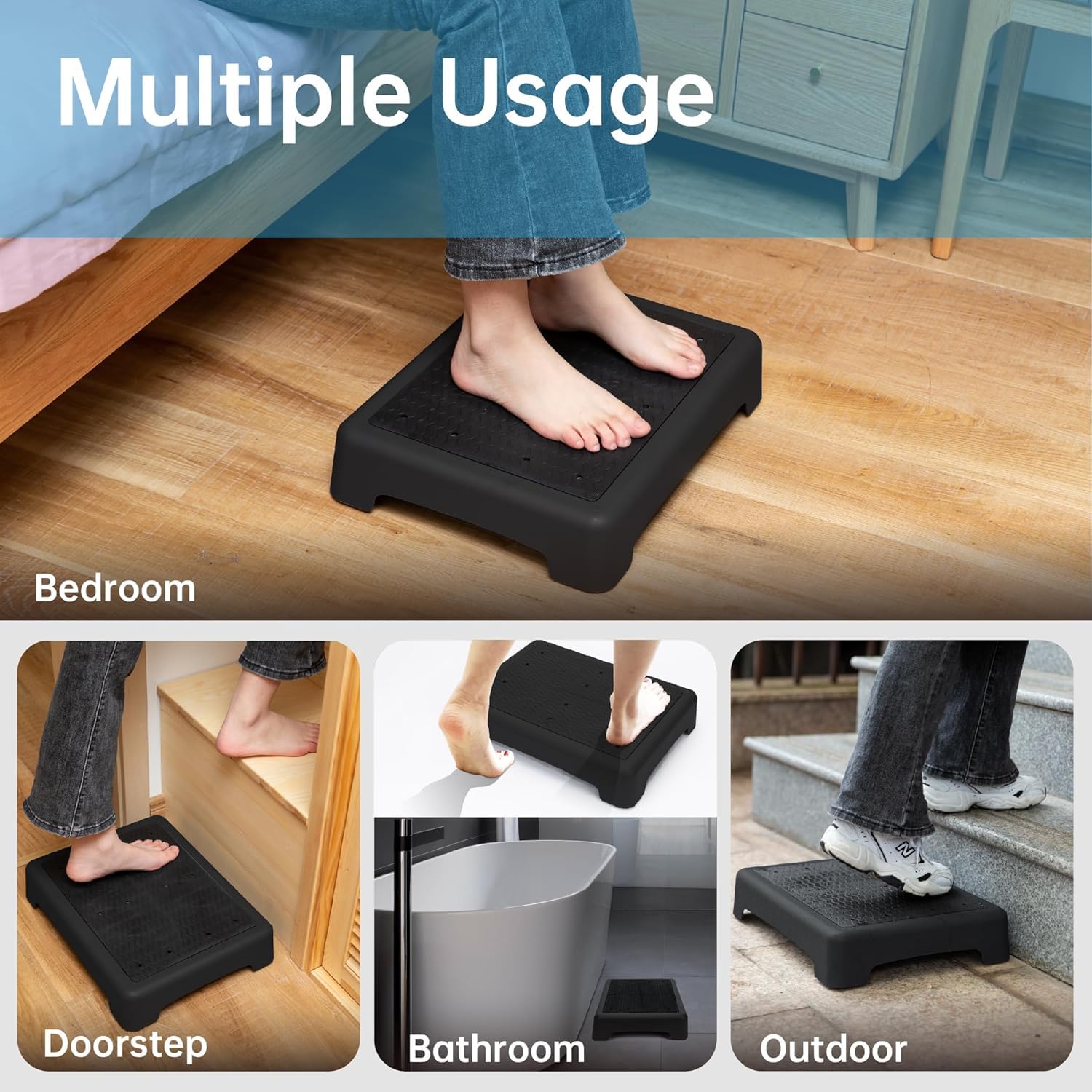 StrongTek Half Step Hocker für Erwachsene und ältere Menschen, Kunststoff Mobility Step, Ergonomischer Büro Fußhocker, 3" Höhe, rutschfest, kompakt und leicht, 350 lbs Kapazität