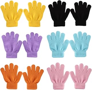 Irunfast Kids Winter Magic Gloves - 6 Pairs Soft, Warm Full Finger Gloves for Aged 3-10 Years Old - Cycling, Playing, Travelling