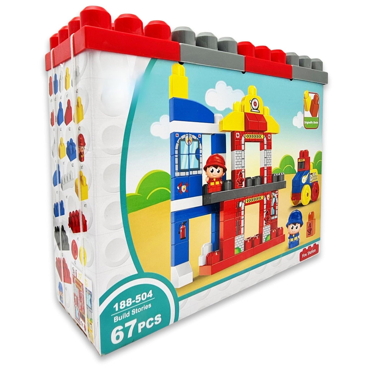 FITTO Building toys for boys building blocks fire station with two firefighters and fire truck STEM toys for 3 Year Old (67 pcs)