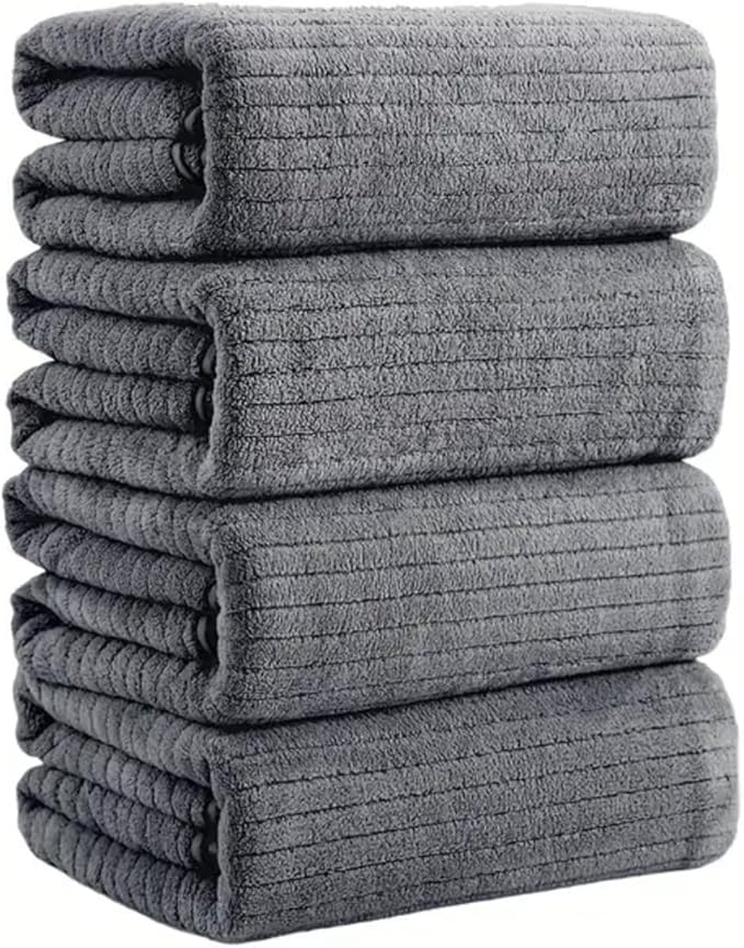 Bath Towels Set of 4 Extra Large 35 x 70 Inches,Luxury Thick High Absorbent and Quick Dry Bath Sheet,Ultra Soft Microfiber,Bathroom,Beach,Yoga,Sport,SPA,Fitness (Grey)