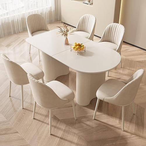 Miniatura 6 de Mesa de comedor que ahorra espacio para apartamentos pequeños para 4-6 personas, muebles resistentes de mediados de siglo (blanco crema, mesa de 55
