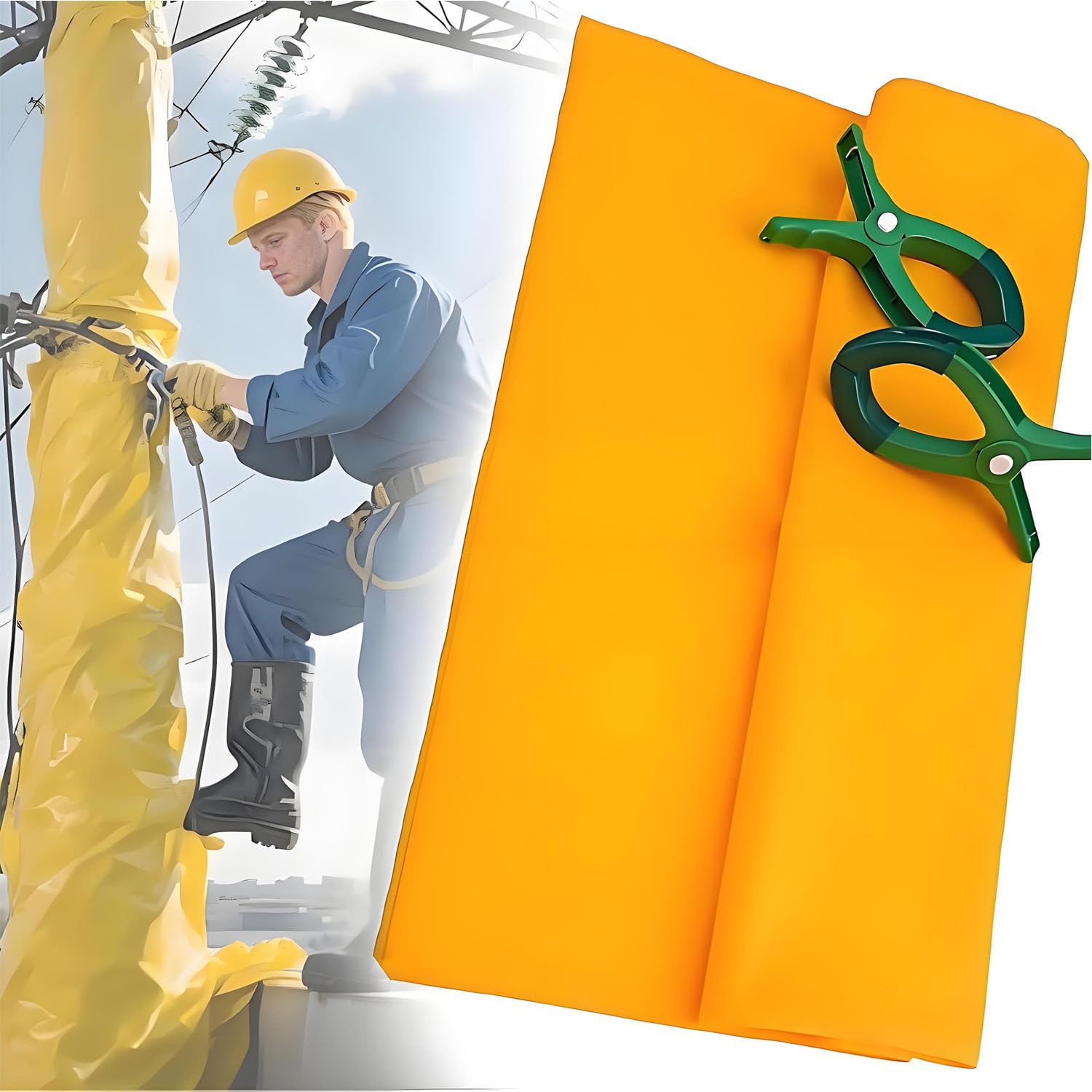 Manta Protectora ignífuga para Mantenimiento de energía eléctrica, de Resina Aislante, de 2 mm de Espesor, con 2 Abrazaderas de Aislamiento, para Cortes de energía 100x120cm/39.4x47.2in-10kv